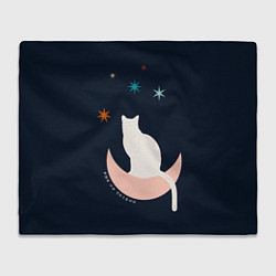 Плед флисовый Кот, ночь и звезды Еще не поздно, цвет: 3D-велсофт