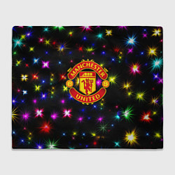 Плед флисовый Манчестер Юнайтед праздничные огни, цвет: 3D-велсофт