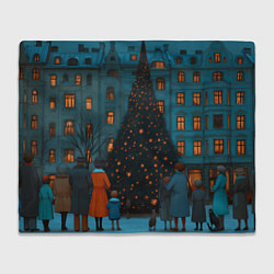 Плед флисовый Люди встречают новый год во дворе, цвет: 3D-велсофт