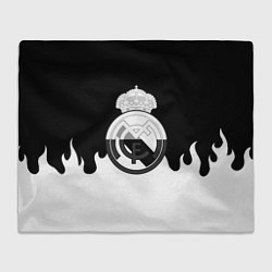 Плед флисовый Реал Мадрид огонь белый, цвет: 3D-велсофт