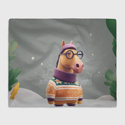 Плед флисовый Новогодняя лошадка хипстер, цвет: 3D-велсофт