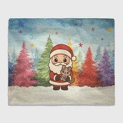 Плед флисовый Санта с котенком, цвет: 3D-велсофт