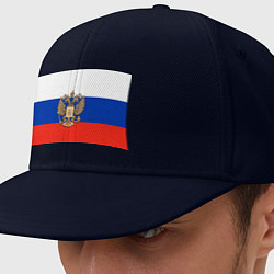 Кепка-снепбек Герб России на фоне флага, цвет: тёмно-синий