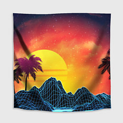 Скатерть для стола Тропический остров на закате ретро иллюстрация, цвет: 3D-принт