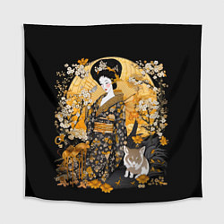 Скатерть для стола Японская гейша с кошкой, цвет: 3D-принт