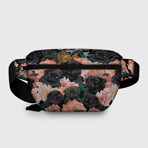 Поясная сумка Мопсы и Цветы / 3D-принт – фото 2