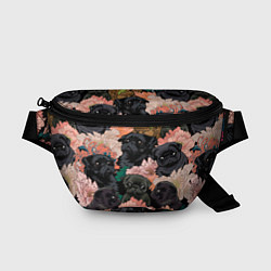 Поясная сумка Мопсы и Цветы, цвет: 3D-принт