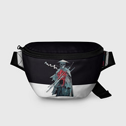 Поясная сумка Скелет Самурай с трубкой на черно белом фоне, цвет: 3D-принт