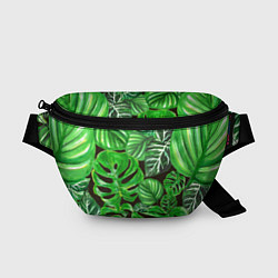 Поясная сумка Тропические листья на темном фоне, цвет: 3D-принт