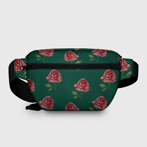 Поясная сумка Ярко красные розы на темно-зеленом фоне / 3D-принт – фото 2