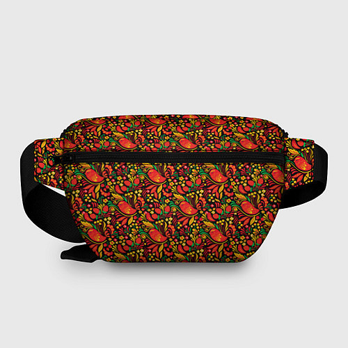 Поясная сумка Желтые и красные цветы, птицы и ягоды хохлома / 3D-принт – фото 2