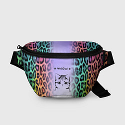 Поясная сумка Котик MEOW на радужном леопарде принт, цвет: 3D-принт