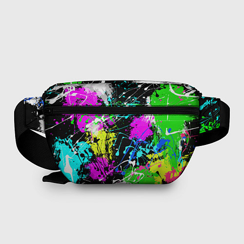Поясная сумка Разноцветные пятна краски на черном фоне / 3D-принт – фото 2