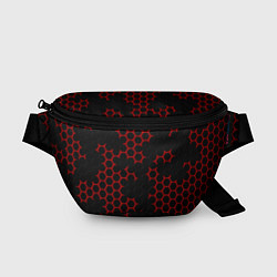 Поясная сумка НАНОКОСТЮМ Black and Red Hexagon Гексагоны, цвет: 3D-принт