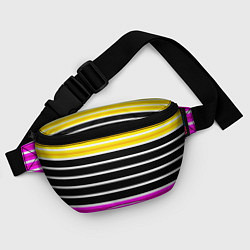 Поясная сумка Желтые розовые и черные полосы на белом, цвет: 3D-принт — фото 2