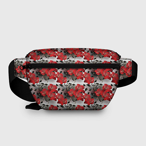 Поясная сумка Красные абстрактные цветы / 3D-принт – фото 2