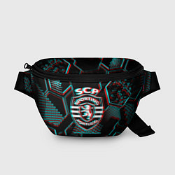 Поясная сумка Sporting FC в стиле Glitch на темном фоне, цвет: 3D-принт