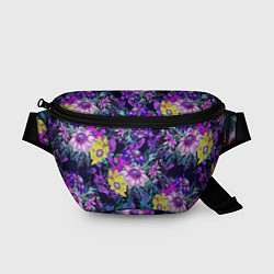 Поясная сумка Цветы Жёлто-Фиолетовые, цвет: 3D-принт