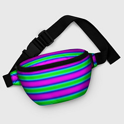 Поясная сумка Зеленый и фиолетовые яркие неоновые полосы striped, цвет: 3D-принт — фото 2