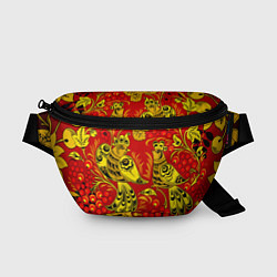 Поясная сумка Хохломская Роспись Две Птици На Красном Фоне, цвет: 3D-принт