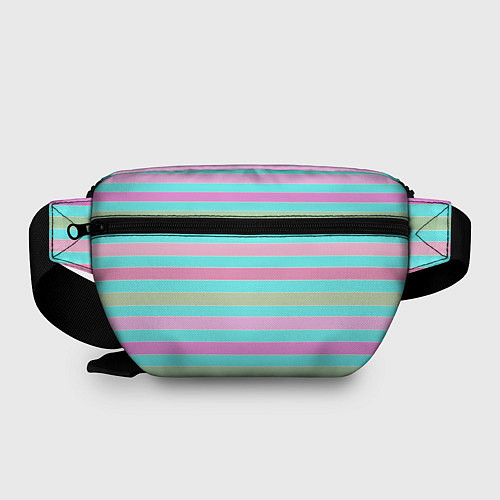 Поясная сумка Pink turquoise stripes horizontal Полосатый узор / 3D-принт – фото 2