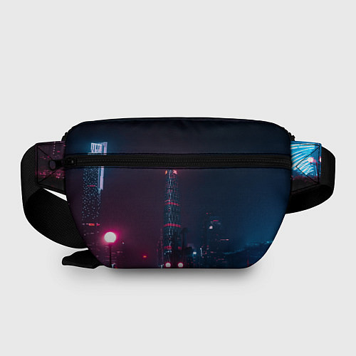 Поясная сумка Неоновый ночной город - Тёмно-розовый / 3D-принт – фото 2