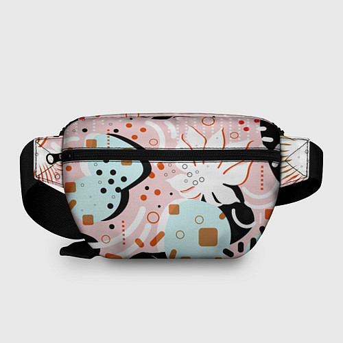 Поясная сумка Абстрактные фигуры с пальмовыми листами на розовом / 3D-принт – фото 2