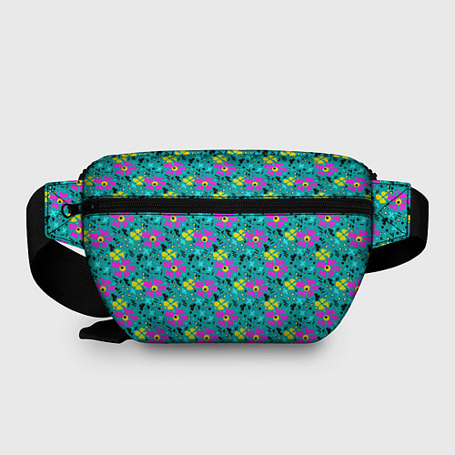 Поясная сумка Яркий цветочный узор на бирюзовом фоне / 3D-принт – фото 2