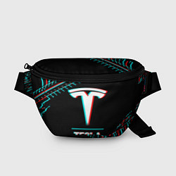 Поясная сумка Значок Tesla в стиле Glitch на темном фоне, цвет: 3D-принт