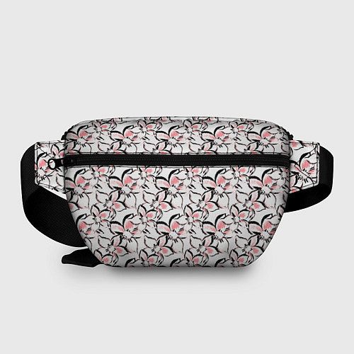 Поясная сумка Бело-розовые цветы с черной обводкой / 3D-принт – фото 2