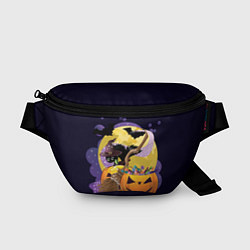 Поясная сумка Чёрный котёнок и тыквы, цвет: 3D-принт