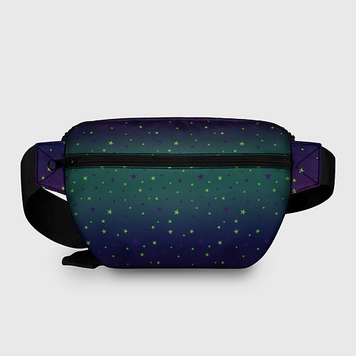 Поясная сумка Неоновые зеленые и сиреневые звезды на темно зелен / 3D-принт – фото 2