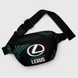 Поясная сумка Значок Lexus в стиле glitch на темном фоне, цвет: 3D-принт — фото 2