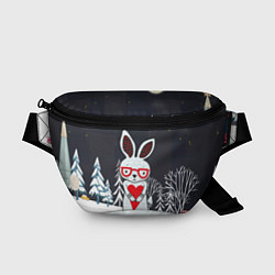 Поясная сумка Зайчик с сердечком в ночном лесу, цвет: 3D-принт