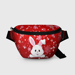Поясная сумка Весёлый кролик в снежинках, цвет: 3D-принт