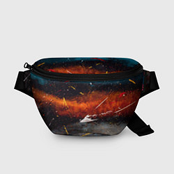 Поясная сумка Серый, оранжевый и синий туманы и краски, цвет: 3D-принт