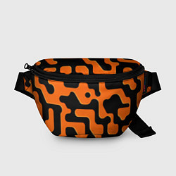 Поясная сумка Черно-оранжевый абстрактный лабиринт, цвет: 3D-принт