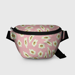 Поясная сумка Искаженные смайлы-цветы на розовом паттер, цвет: 3D-принт