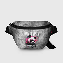 Поясная сумка Панда в розовых очках на сером фоне, цвет: 3D-принт