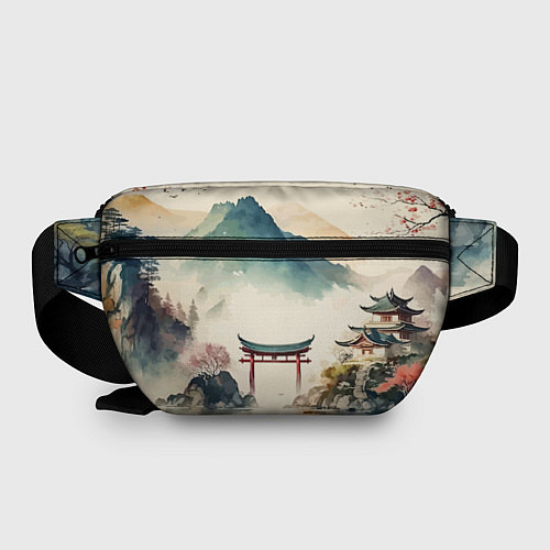 Поясная сумка Японский пейзаж - акварель / 3D-принт – фото 2