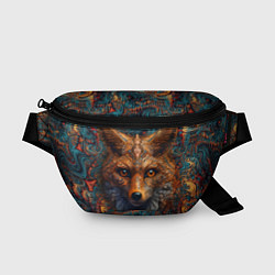Поясная сумка Морда лисы на фрактальных узорах, цвет: 3D-принт