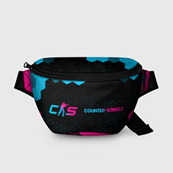 Поясная сумка Counter-Strike 2 - neon gradient: надпись и символ, цвет: 3D-принт