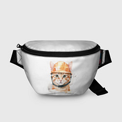 Поясная сумка Акварельный кот в строительной каске, цвет: 3D-принт