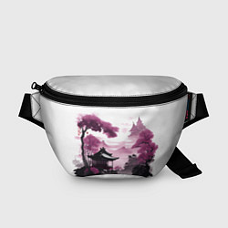 Поясная сумка Японские мотивы - фиолетовый, цвет: 3D-принт