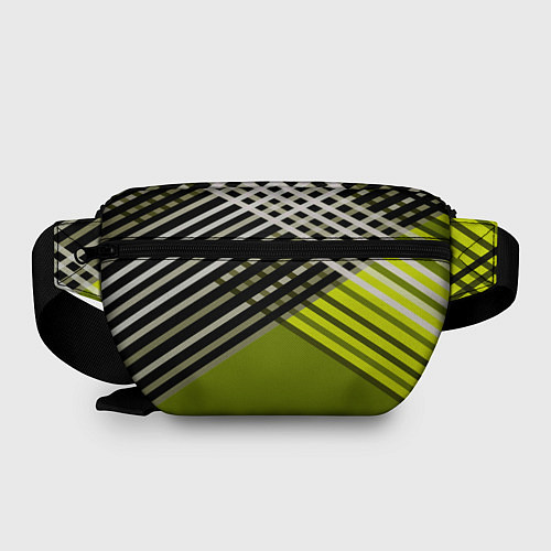 Поясная сумка Косые черно-белые полосы на оливковом фоне / 3D-принт – фото 2