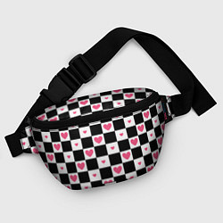 Поясная сумка Розовые сердечки на фоне шахматной черно-белой дос, цвет: 3D-принт — фото 2