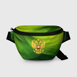Поясная сумка Золотистый герб России на зеленом фоне, цвет: 3D-принт