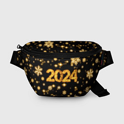 Поясная сумка Новый 2024 год - золотые снежинки, цвет: 3D-принт