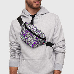 Поясная сумка Фиолетовые кружевные узоры, цвет: 3D-принт — фото 2