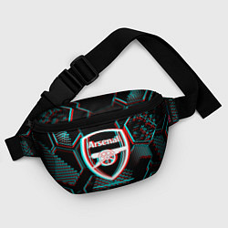 Поясная сумка Arsenal FC в стиле glitch на темном фоне, цвет: 3D-принт — фото 2